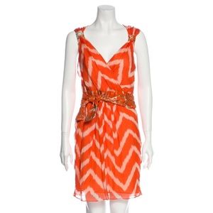 Milly of New York Bergdorf Goodman Orange Print Dress Size 10